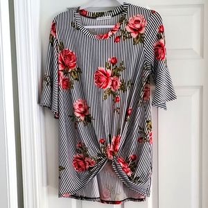 Navy & White Stripe Pink Rose Tunic